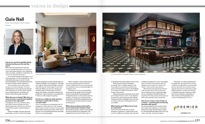 Premier's SVP of Interior Design Gale Nall interviewed in Hospitality Design Magazine