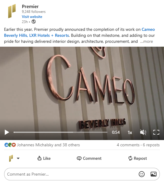 Thumbnail of the Cameo Beverly Hills "Sizzle Video" featuring Premier's boutique hotel design
