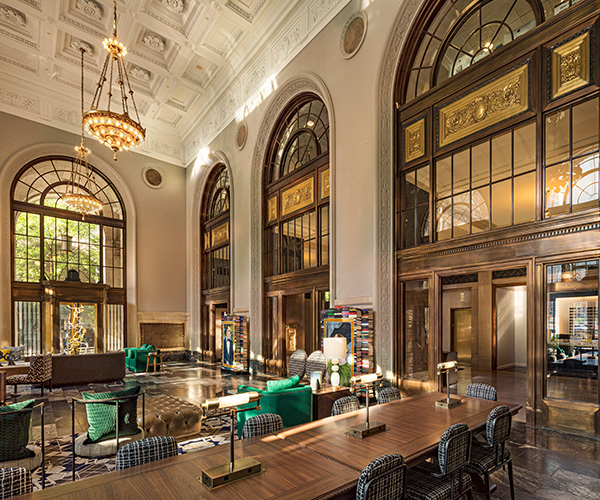 The lobby of the The Notary, a boutique hotel designed by Premier